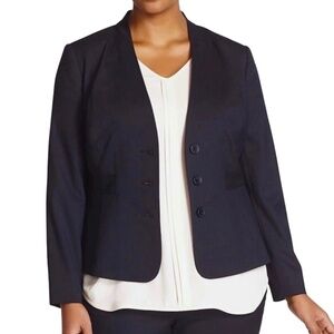 New Sejour Navy Pinstripe Collarless Button Front Blazer Women's Size 18W